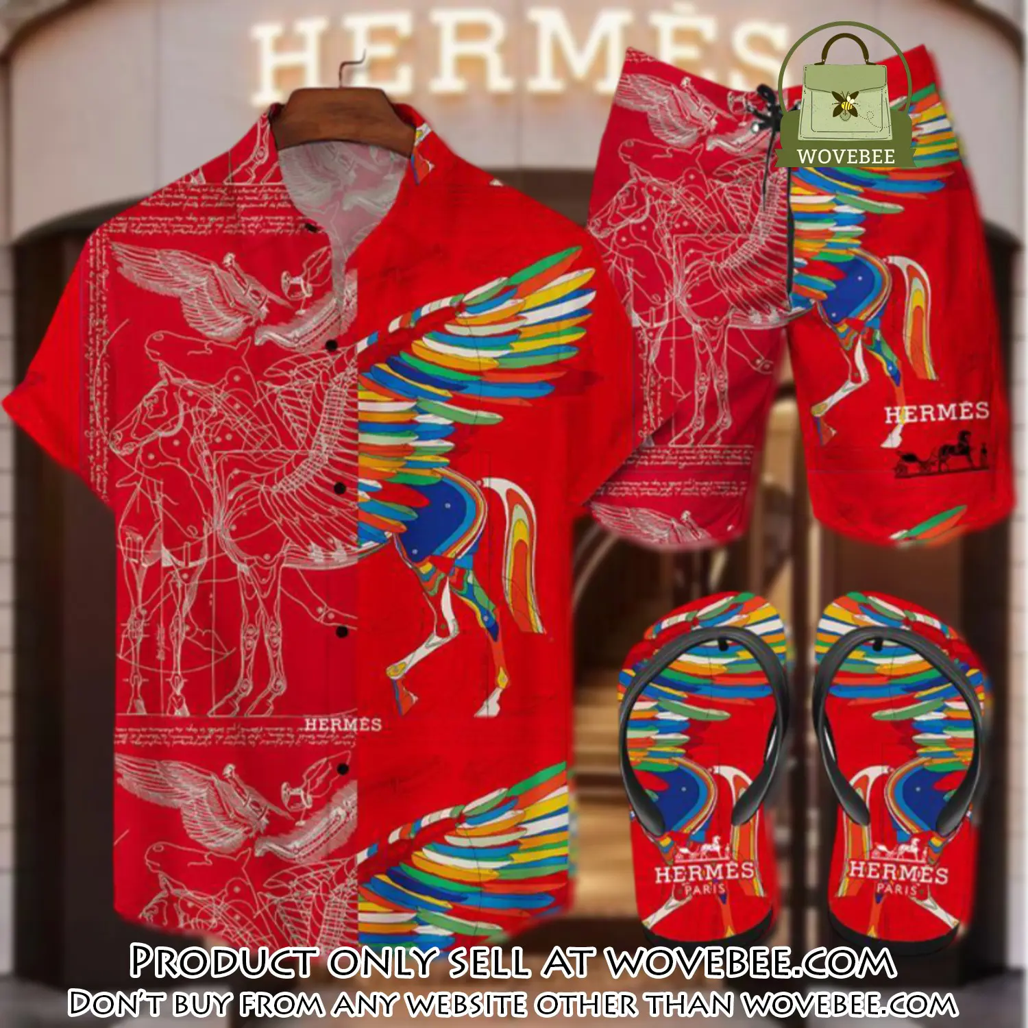 Hermes flip flops and combo hawaii shirt shorts luxury brand summer outfit hsf086 wvb0454278